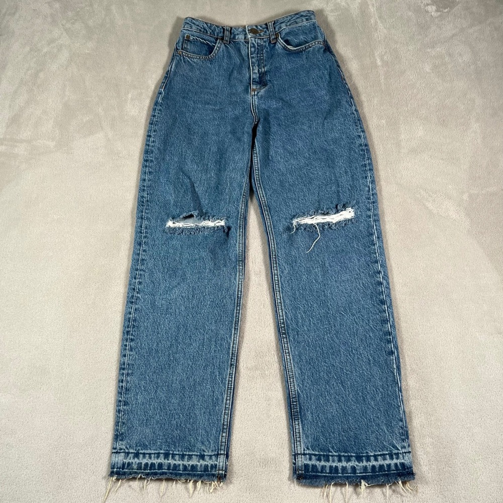 Sandro Paris Jeans Women's Size 34 Blue High Rise Straight Leg Distressed Cotton